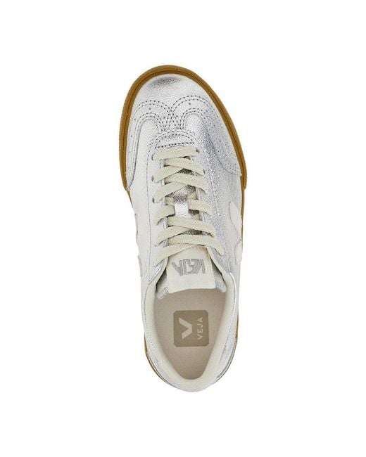 Veja White Metallic Leather 'Volley' Sneakers