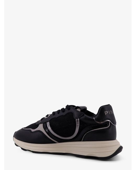 Pinko Black Zoe Leather Sneakers With Mesh Inserts