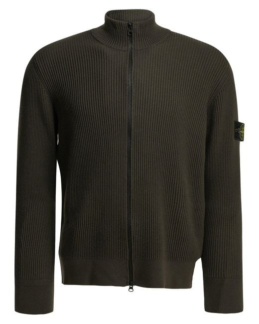 Stone Island Black Full Rib Zip-Up Sweater for men