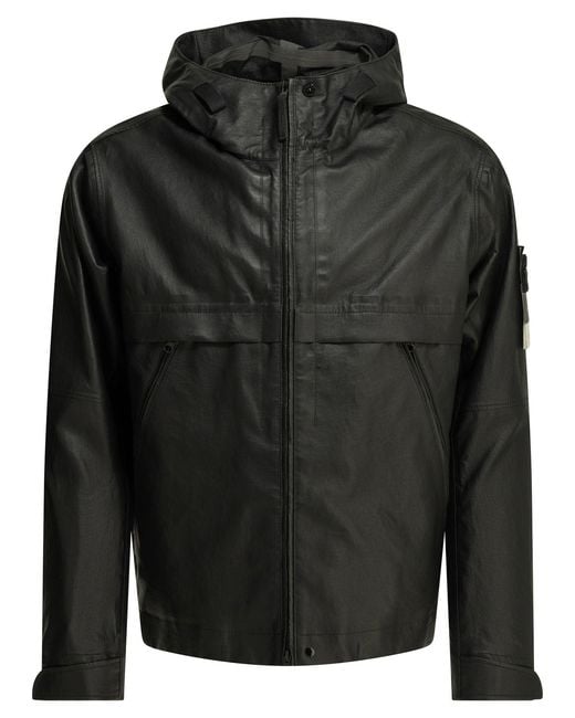 Stone Island Black "Leather Organza" Leather Jacket for men