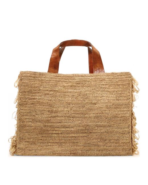 IBELIV Natural Raffia And Leather Handbag