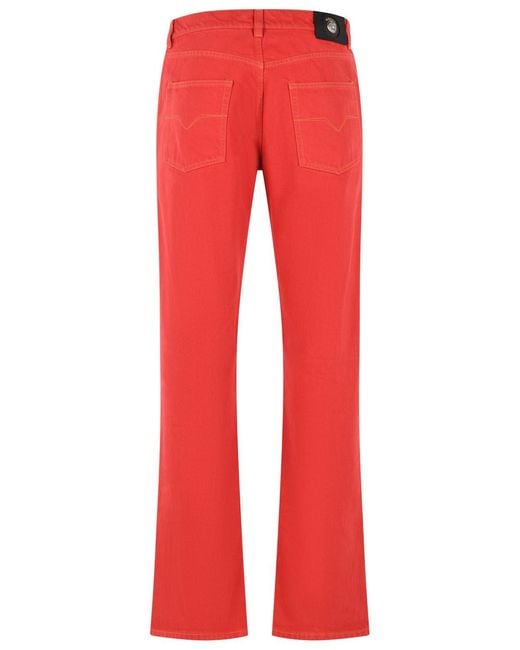 Versace Red Cotton Straight Jeans for men