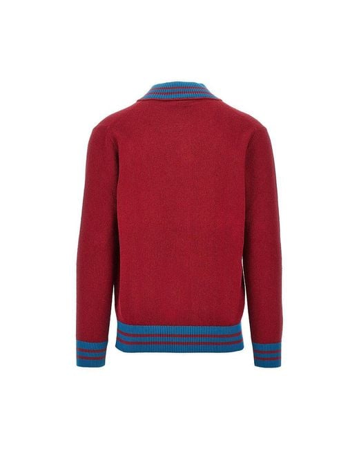 GALLIA KNIT Red Bouclé Cotton College Cardigan for men