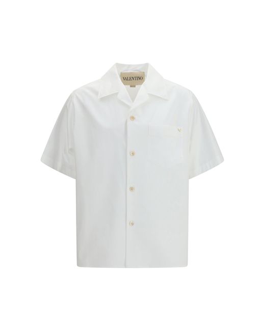 Valentino White Cotton Poplin Bowling Shirt With Vgold for men
