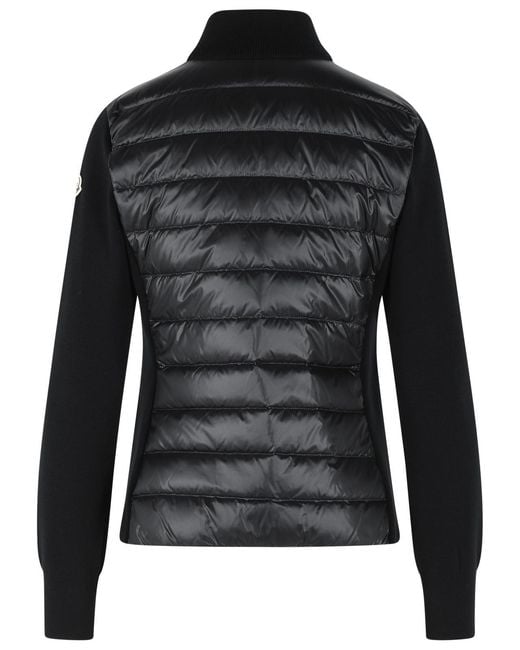 Moncler Black Padded Virgin Wool Cardigan With Zip