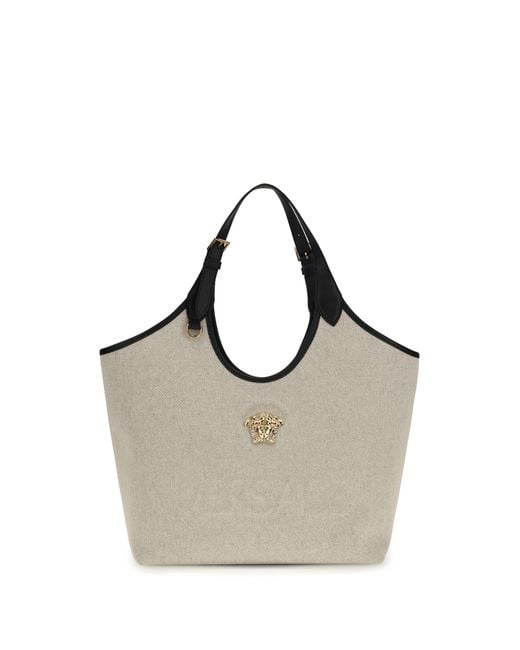 Versace Gray Tote Fabric Calf Leather