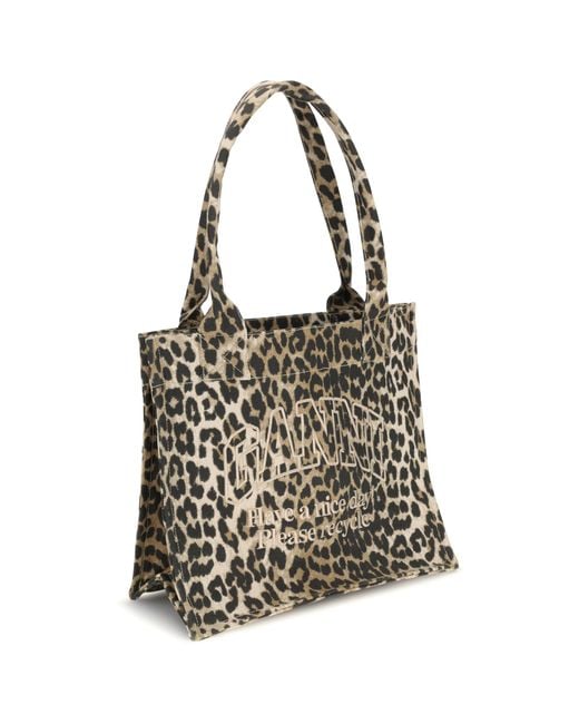 Ganni White Leopard Print Tote Bag