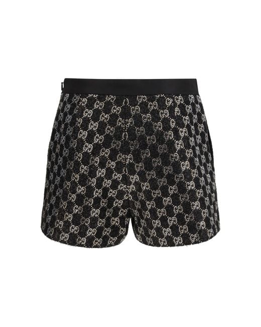 Gucci Black Tweed Wool Lamã Embroidered Shorts