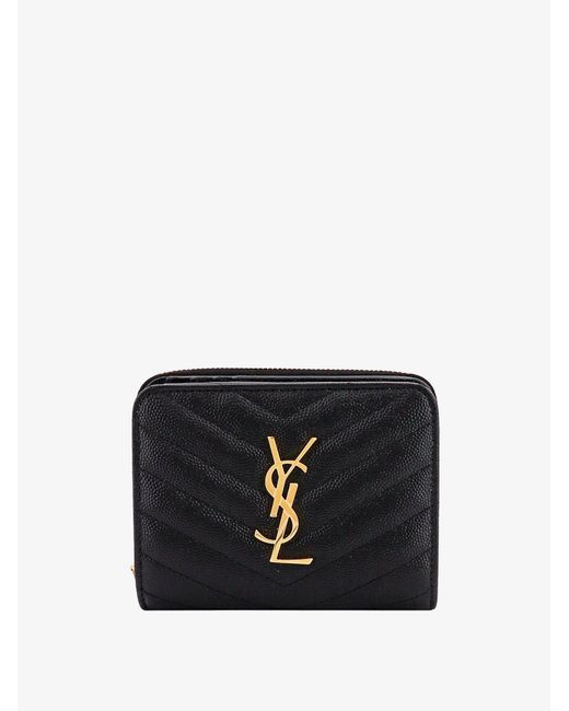 Saint Laurent Black Quilted Leather Wallet With Metal Cassandre Logo