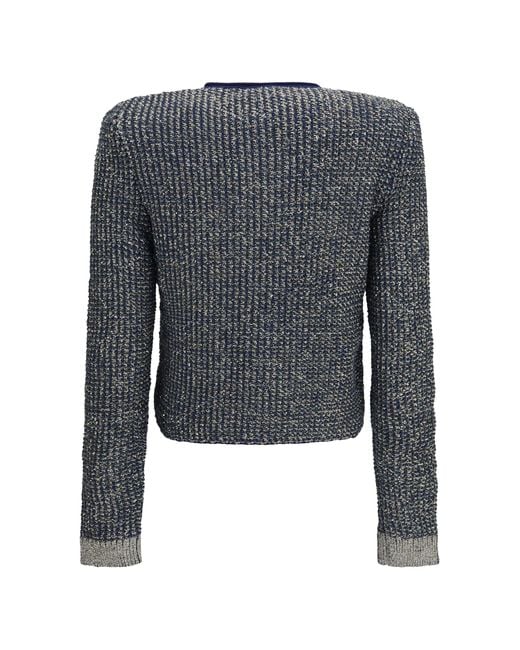 Balmain Blue Quilted Sequin Cardigan With Decorative Buttons