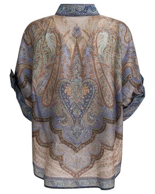Zimmermann Gray Wanderlust Short-Sleeved Silk Shirt