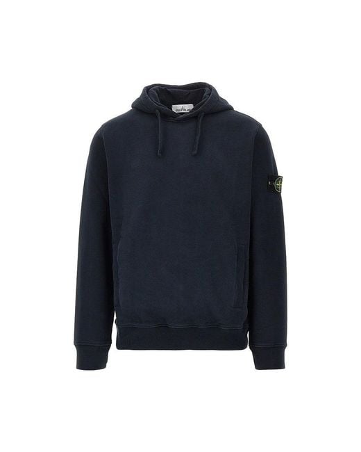 Stone Island Blue Cotton Hoodie for men