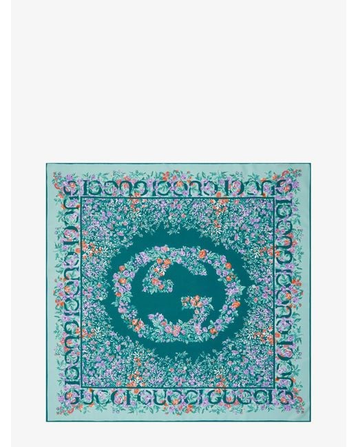 Women's Blue Gg Rose Silk Foulard
