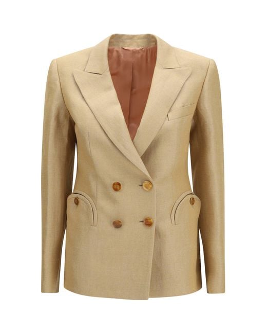 Women's Natural Blazè Milano Renegade Charmer Double-Breasted Linen-Blend Blazer
