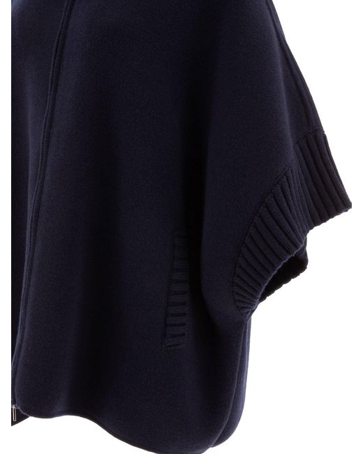 Giovi Blue Wool And Cashmere Poncho Coats