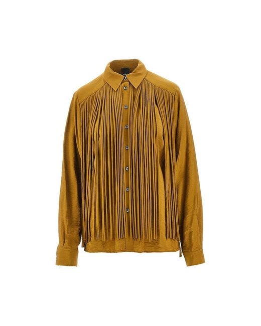 Pinko Brown Fringed Viscose-Blend Shirt