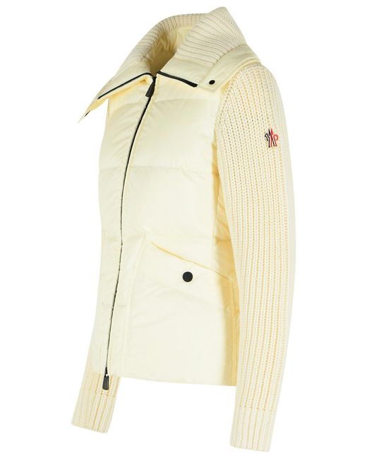 Moncler Natural Padded Wool Cardigan With Ivory Zip