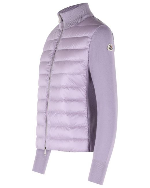 Moncler Purple Padded Virgin Wool Cardigan With Lilac Zip