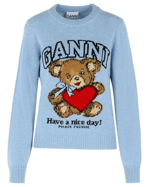 Ganni Blue Light Wool Blend Sweater