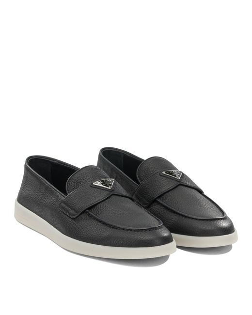 Prada Gray Leather Loafers for men