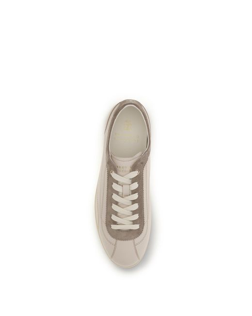 Brunello Cucinelli White Leather And Suede Sneakers With Slim Sole for men