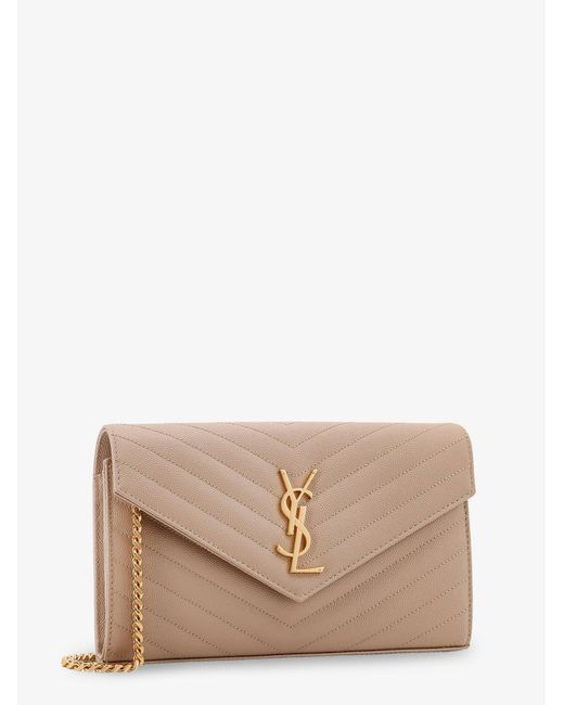 Saint Laurent Natural Leather Crossbody Bag With Metal Cassandre Logo