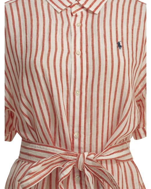 Polo Ralph Lauren Natural Long Shirt Dress With Logo