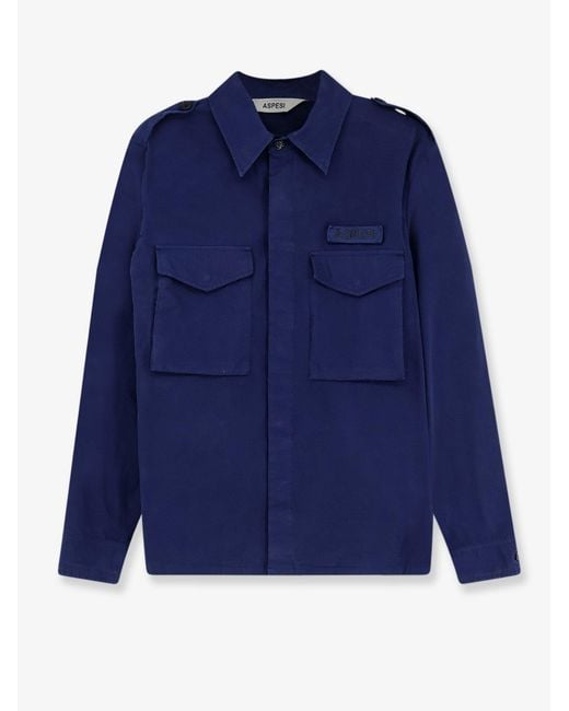 Aspesi Blue Shirt 'Lived' Fabric for men