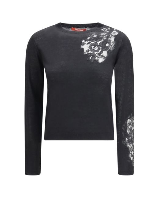 Max Mara Black Wool Sweater With Lace Inserts