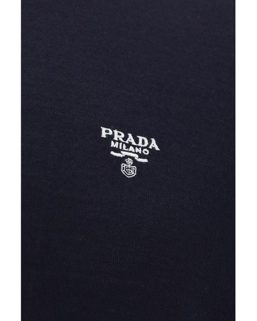 Prada Blue Virgin Wool Polo Shirt Nero for men