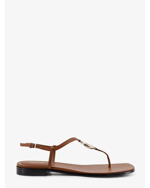 Gucci Natural Lifford Leather Sandals With Metal Gg Logo