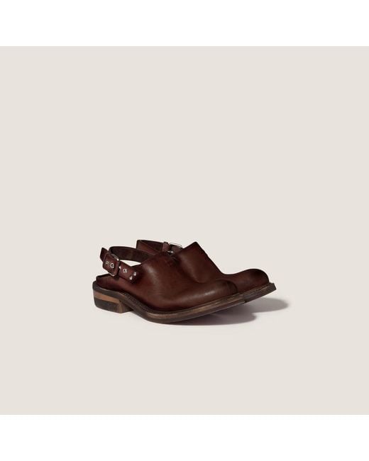 Miu Miu Brown "Foule" Leather Sabot