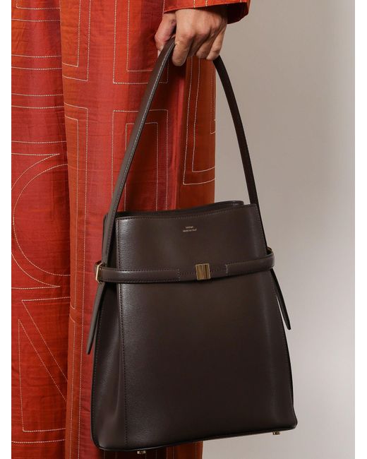 Totême Brown Leather Bucket Bag With Strap On The Front