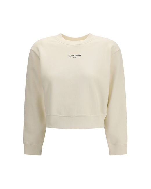 Maison Kitsuné White Cropped Sweatshirt Paris