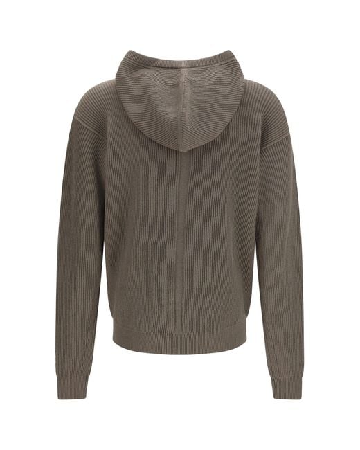 Rick Owens Gray Ribbed Virgin Wool Knit Hoodie for men