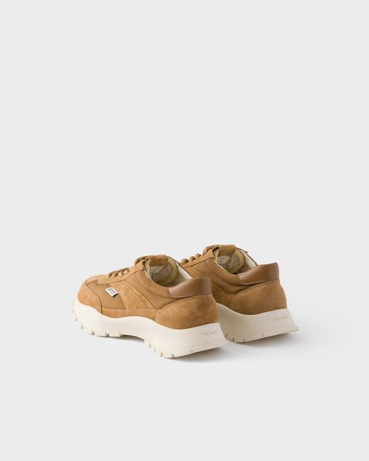 Prada White Suede And Mesh Sneakers