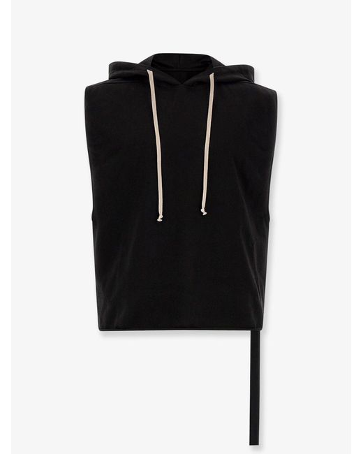 Rick Owens Black Hooded Tunic Organic Cotton Sweatshirt for men
