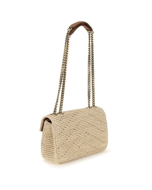 Saint Laurent White Small Raffia Loulou Shoulder Bag