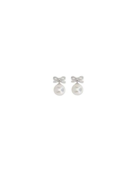 Self-Portrait White Crystal Bow Earrings With Pearl