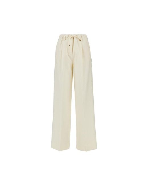 Moncler Natural Wool Gabardine Pants With Drawstring