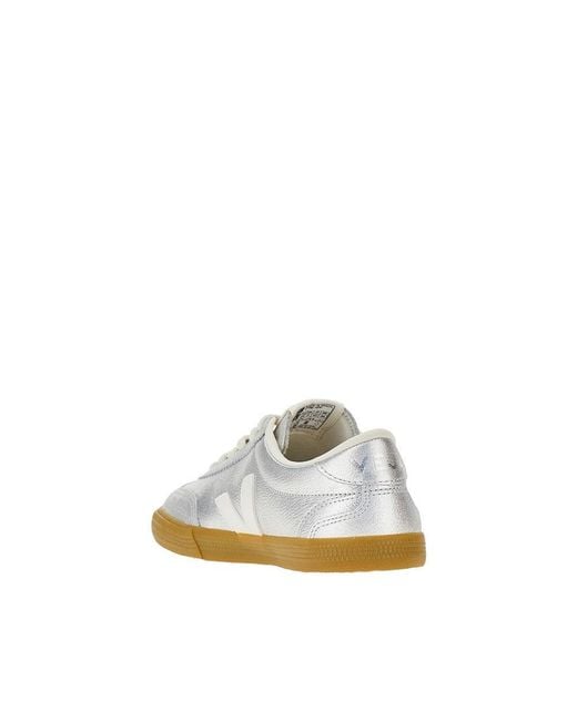 Veja White Metallic Leather 'Volley' Sneakers
