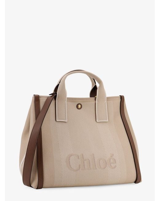 Chloé Natural Striped Jacquard Fabricchloé Carry Crossbody Bag With Oversized Logo On The Front
