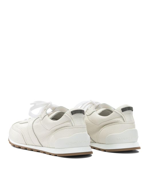 Brunello Cucinelli White Leather Sneakers With Monili On The Back
