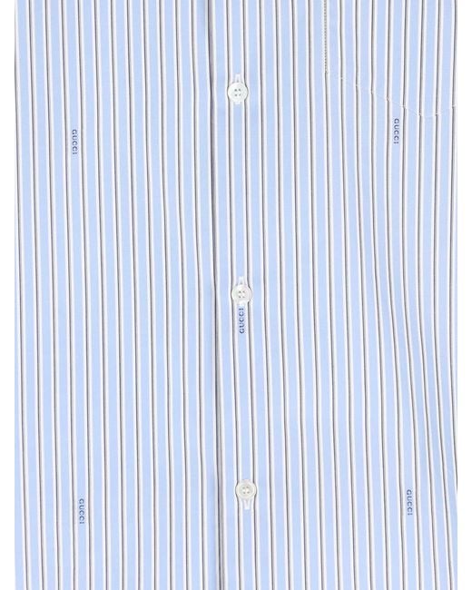 Gucci Blue Cotton Popline Shirt for men