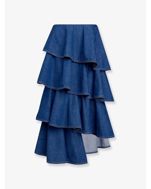 Alaïa Blue Denim Skirt With Ruffles