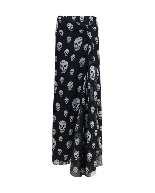 McQueen Black Skirt Draped Long Skull