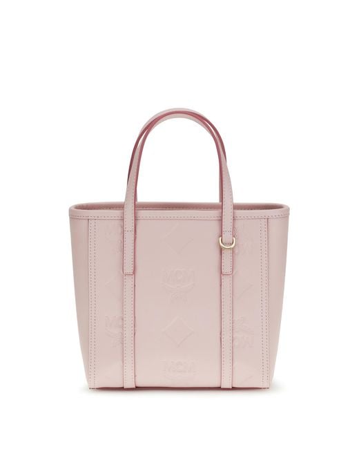 MCM Pink Toni Small Tote Bag With Embossed Maxi Visetos Motif