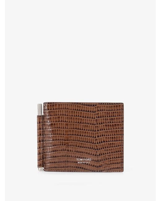 Tom Ford Brown T-Line Money Clip Leather Wallet for men