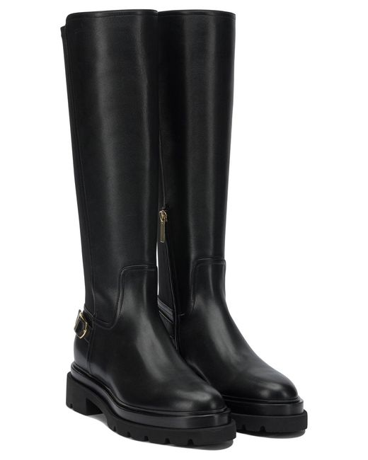Santoni Black Leather Knee-High Boots