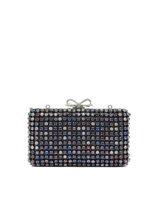 Self-Portrait Black Multi-Crystal Knit Clutch Bag